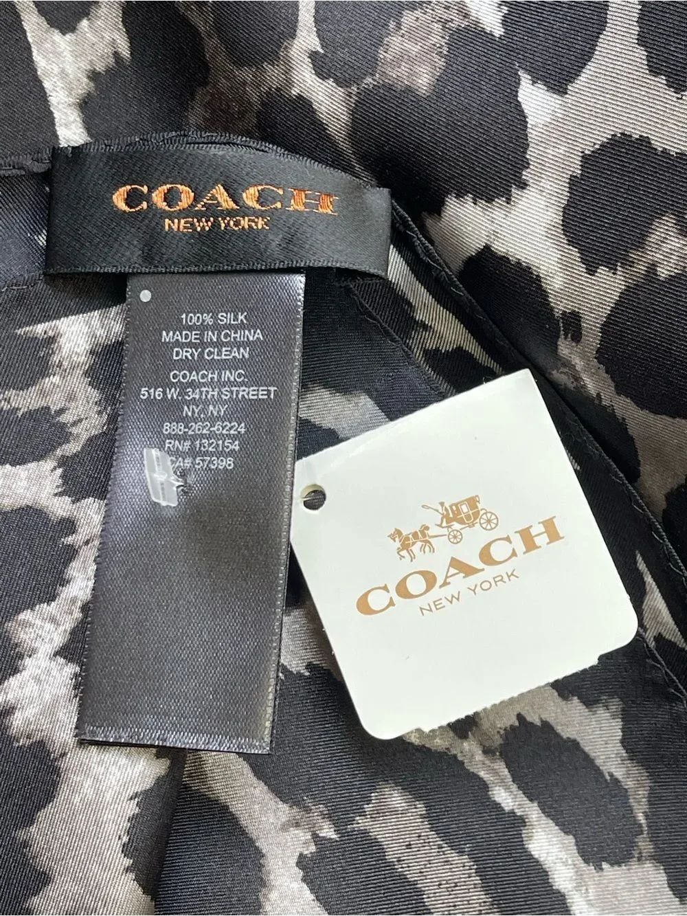Coach Black & White Leopard Silk Scarf NWT 36 x36